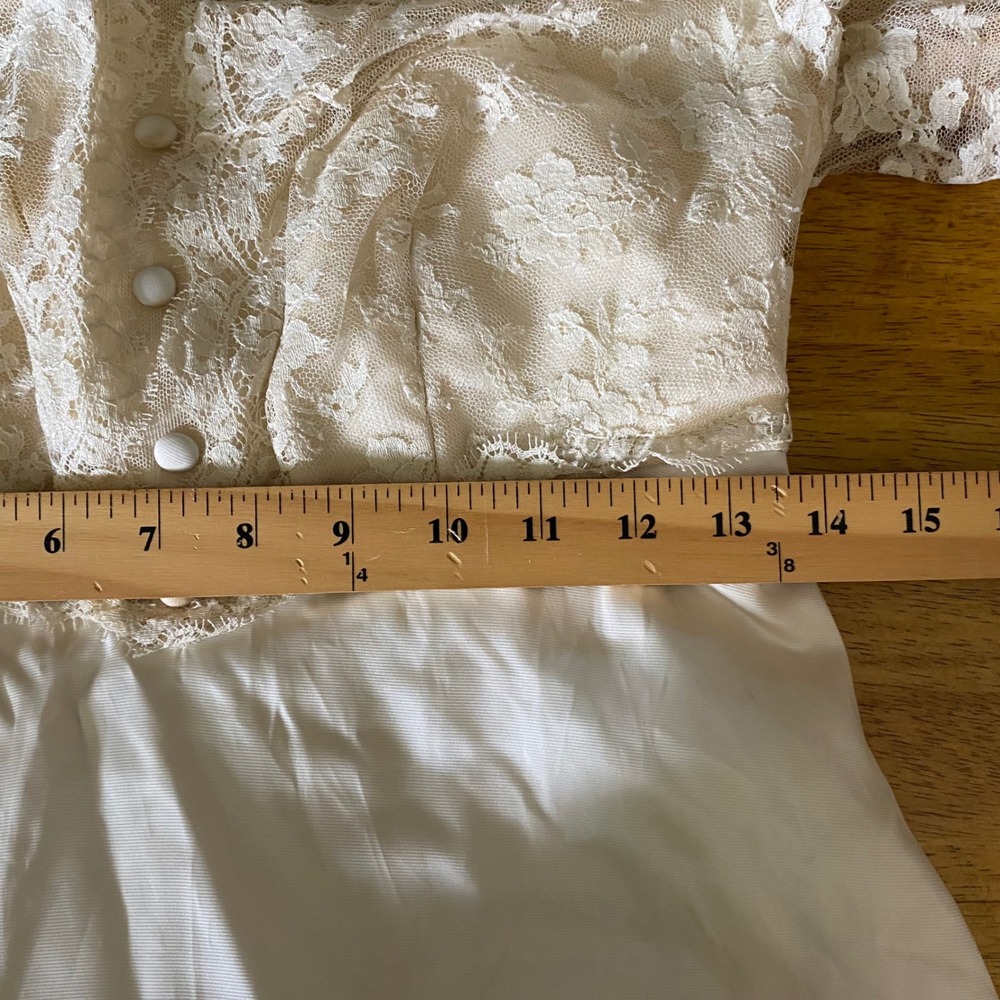 Vintage Handmade Wedding Dress Women XS Ivory Lace Satin Victorian Puff Sleeve - Picture 13 of 13